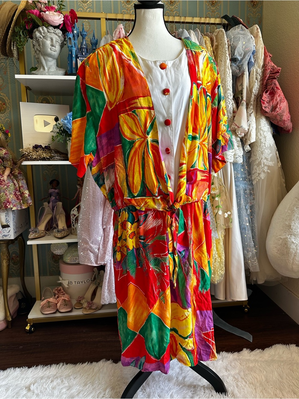 90s Vintage Colorful Floral Patchwork Women's Romper 3X - Picture 3 of 16